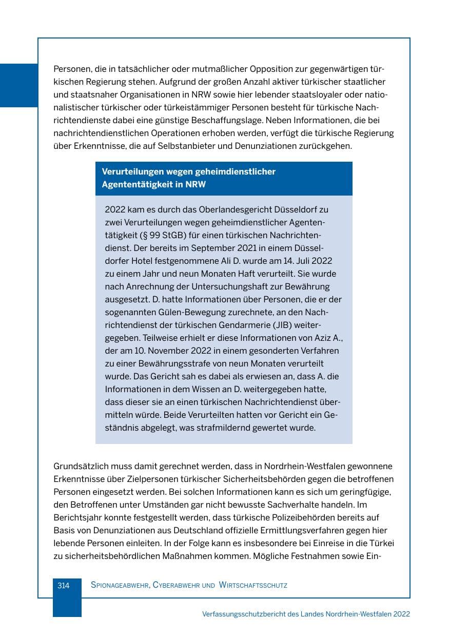 Seite 314 des Verfassungsschutzbericht 2022 Nordrhein-Westfalen