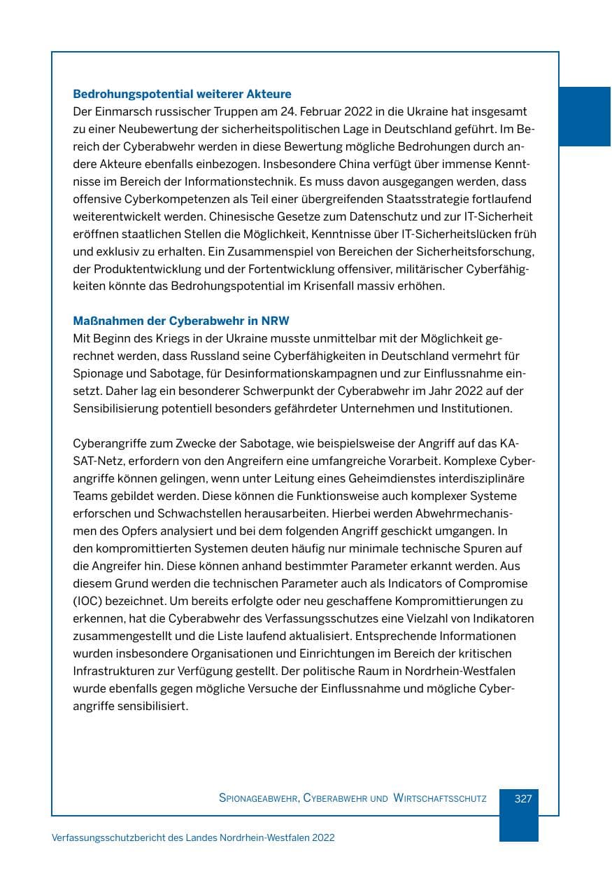 Seite 327 des Verfassungsschutzbericht 2022 Nordrhein-Westfalen