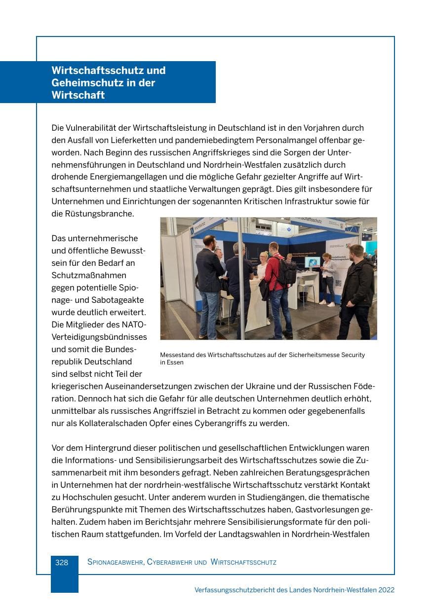 Seite 328 des Verfassungsschutzbericht 2022 Nordrhein-Westfalen