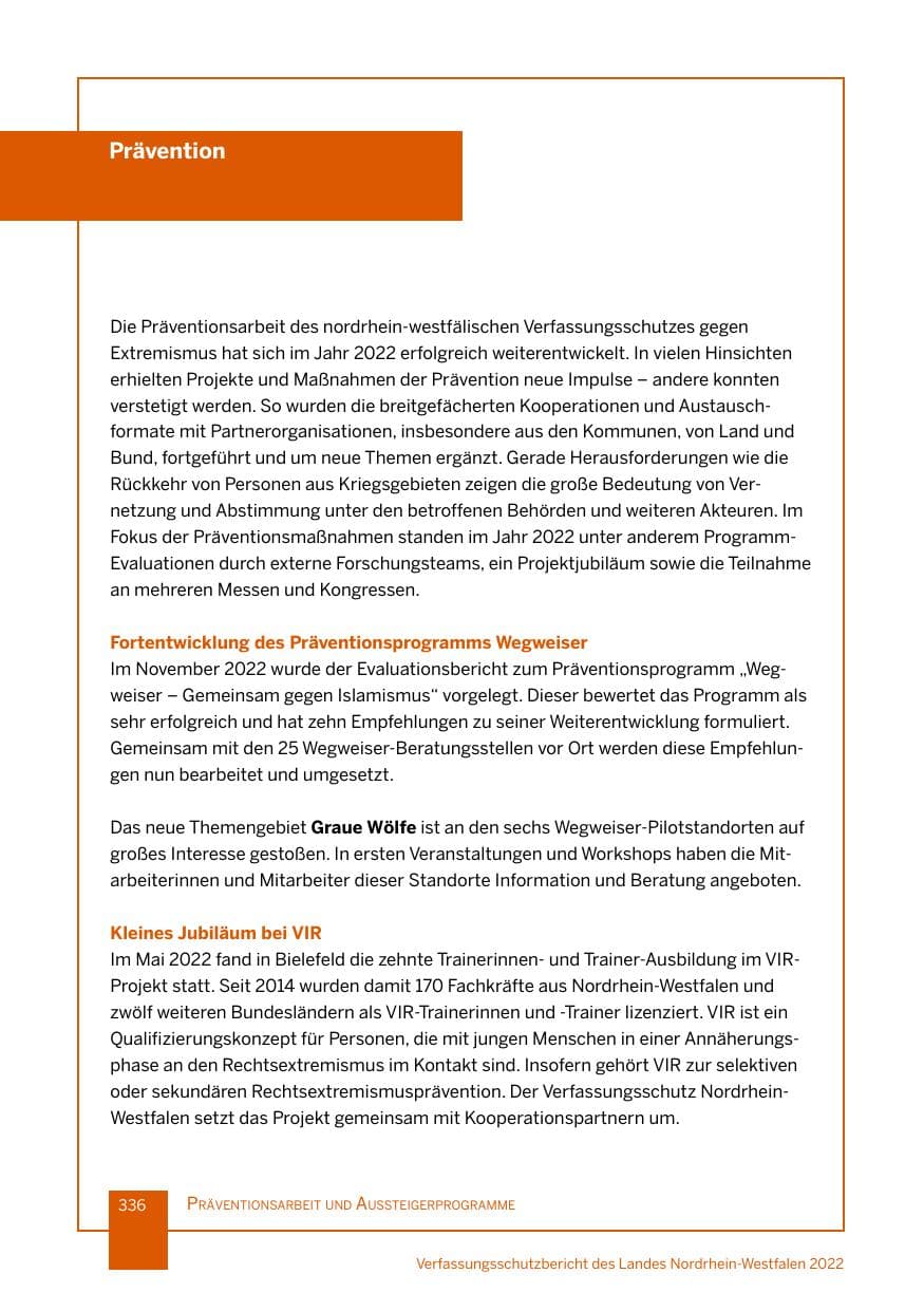 Seite 336 des Verfassungsschutzbericht 2022 Nordrhein-Westfalen