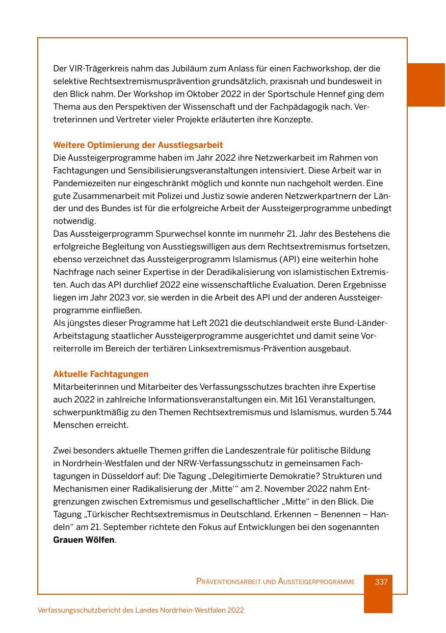 Seite 337 des Verfassungsschutzbericht 2022 Nordrhein-Westfalen
