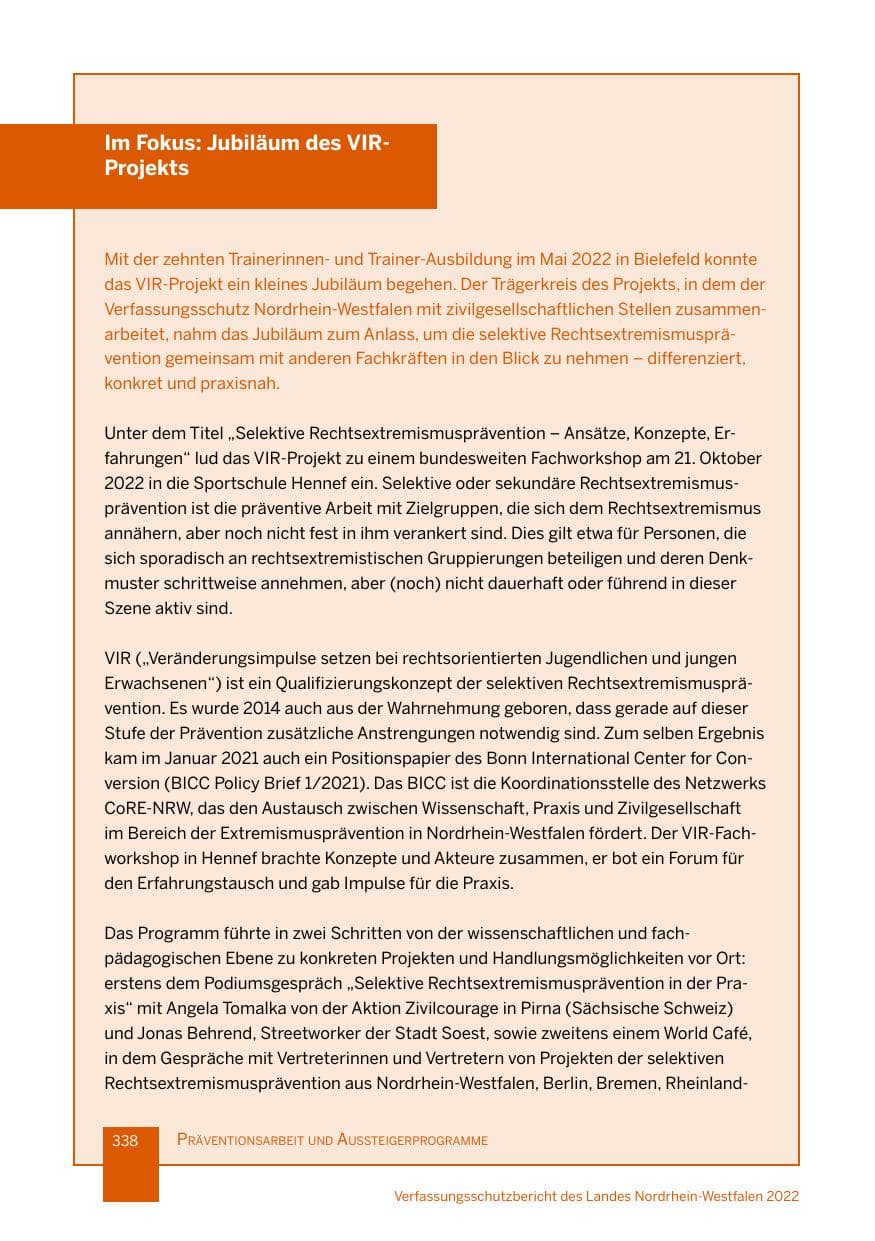 Seite 338 des Verfassungsschutzbericht 2022 Nordrhein-Westfalen