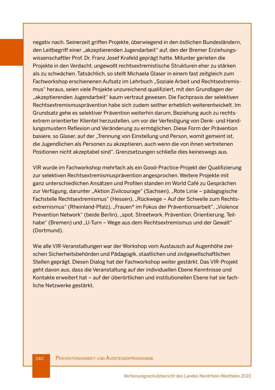 Seite 340 des Verfassungsschutzbericht 2022 Nordrhein-Westfalen