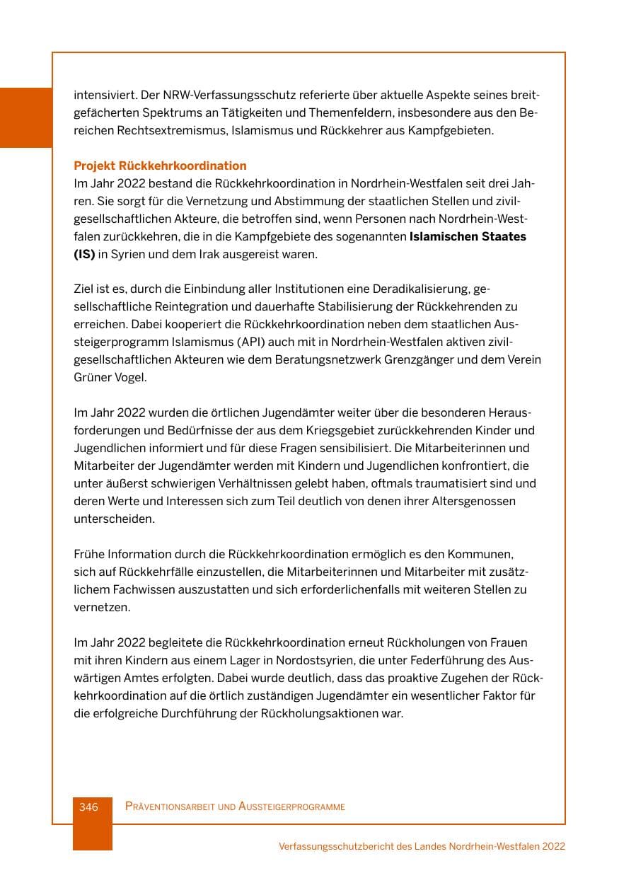 Seite 346 des Verfassungsschutzbericht 2022 Nordrhein-Westfalen