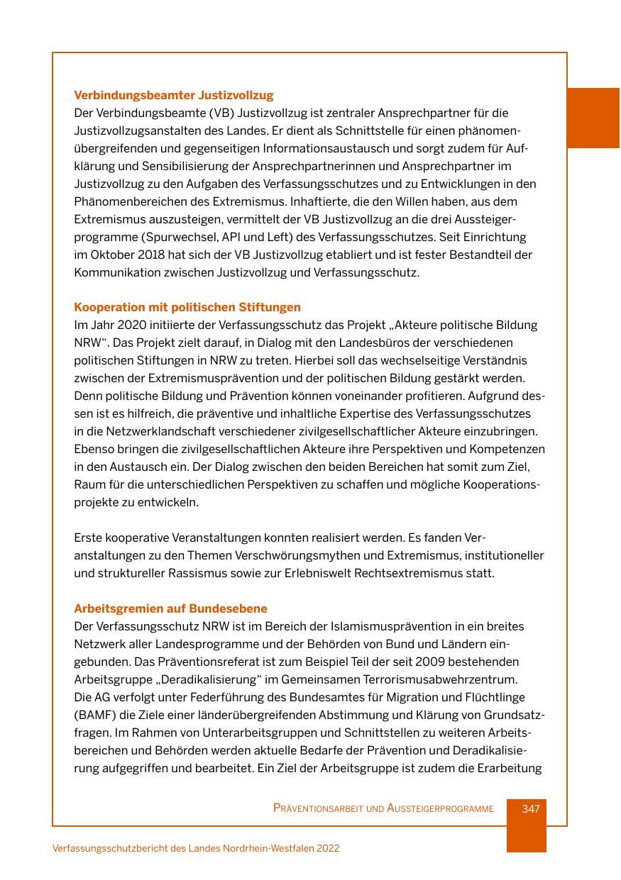 Seite 347 des Verfassungsschutzbericht 2022 Nordrhein-Westfalen