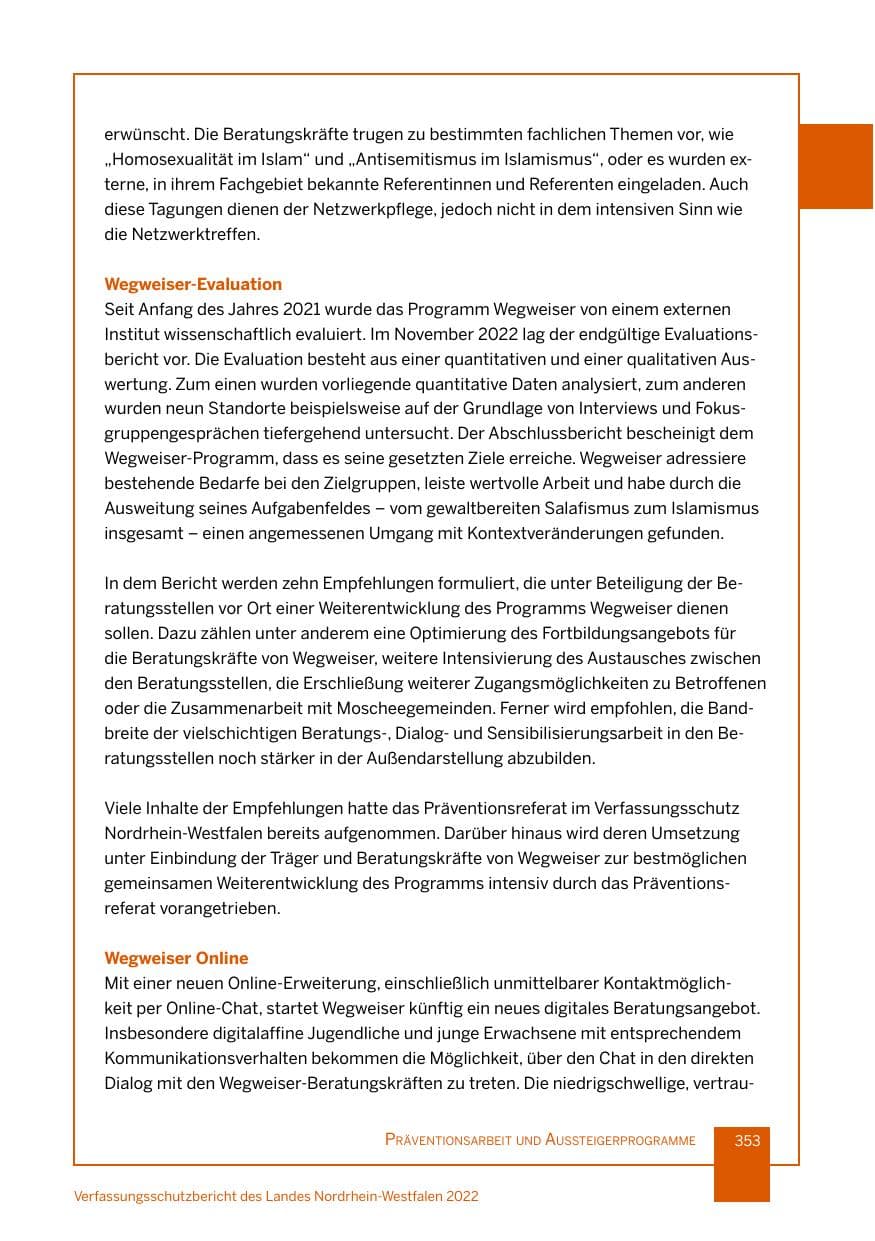 Seite 353 des Verfassungsschutzbericht 2022 Nordrhein-Westfalen