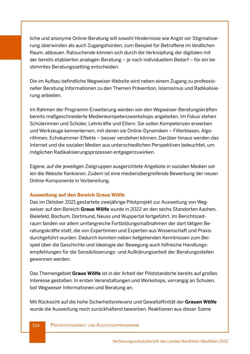 Seite 354 des Verfassungsschutzbericht 2022 Nordrhein-Westfalen