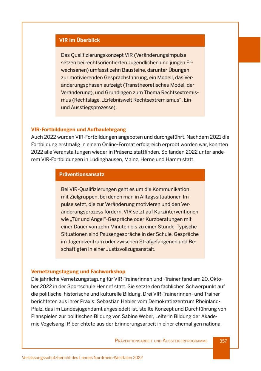 Seite 357 des Verfassungsschutzbericht 2022 Nordrhein-Westfalen