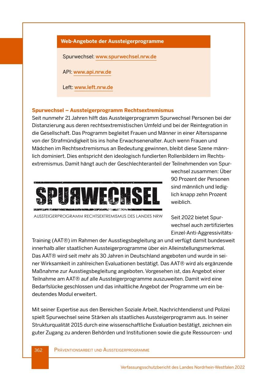 Seite 362 des Verfassungsschutzbericht 2022 Nordrhein-Westfalen