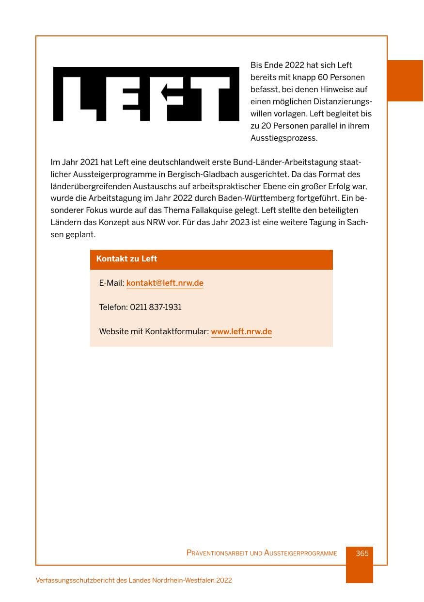 Seite 365 des Verfassungsschutzbericht 2022 Nordrhein-Westfalen