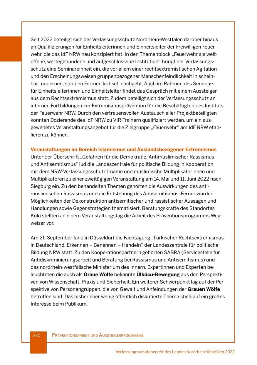 Seite 370 des Verfassungsschutzbericht 2022 Nordrhein-Westfalen