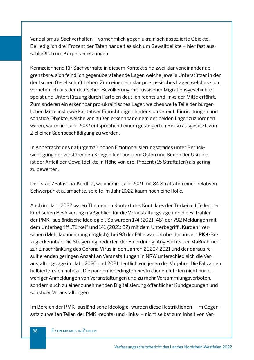 Seite 38 des Verfassungsschutzbericht 2022 Nordrhein-Westfalen