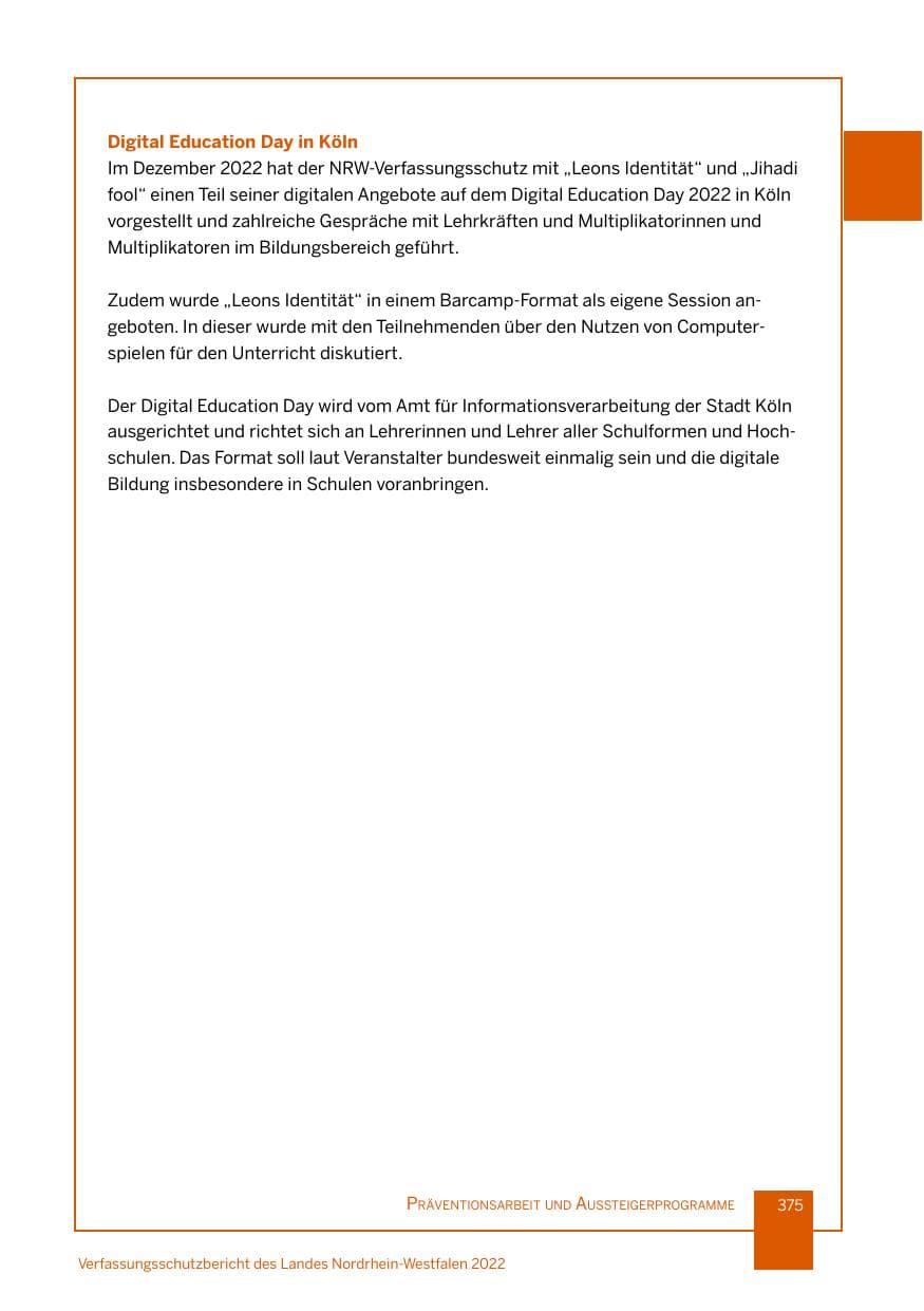 Seite 375 des Verfassungsschutzbericht 2022 Nordrhein-Westfalen