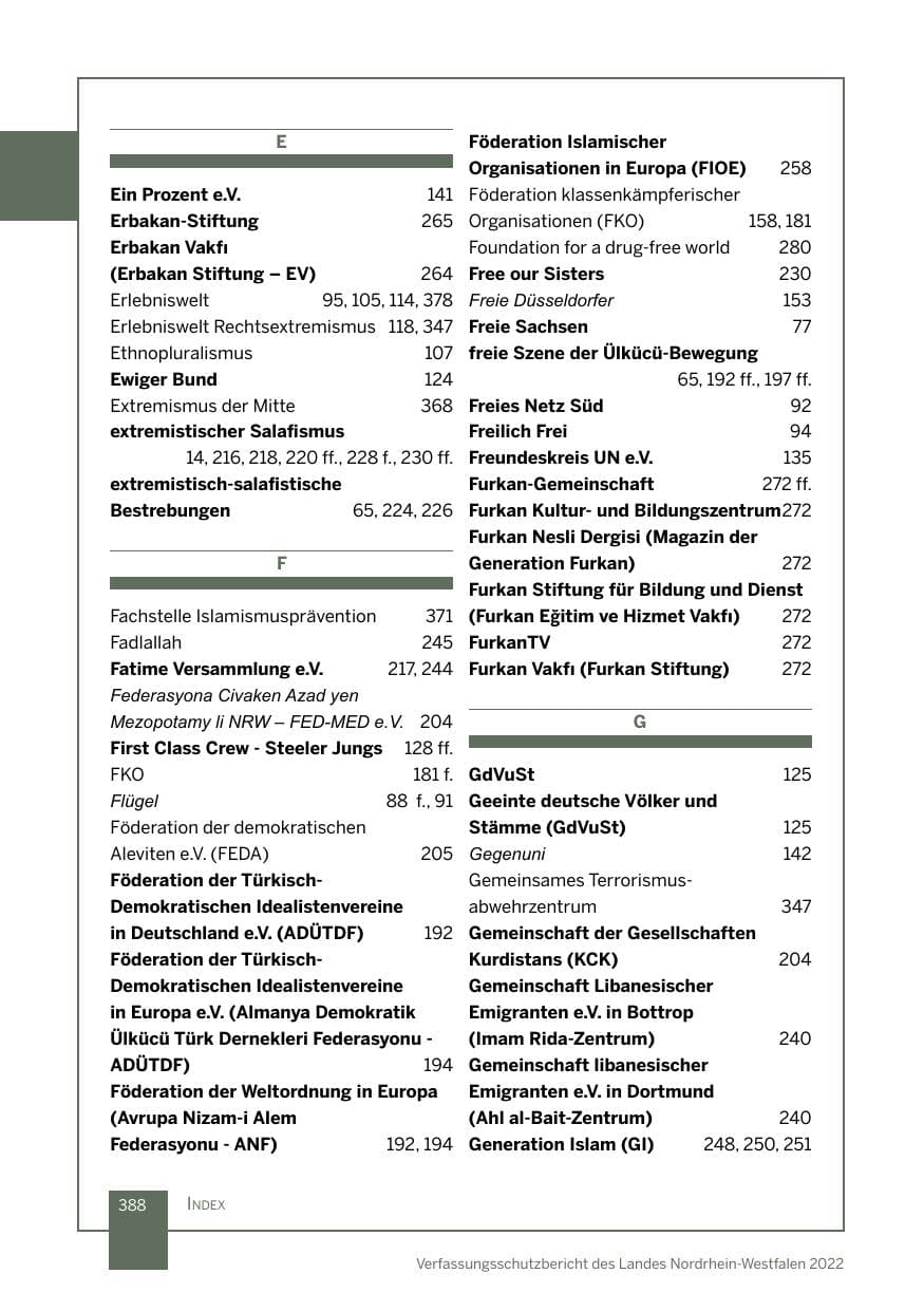 Seite 388 des Verfassungsschutzbericht 2022 Nordrhein-Westfalen