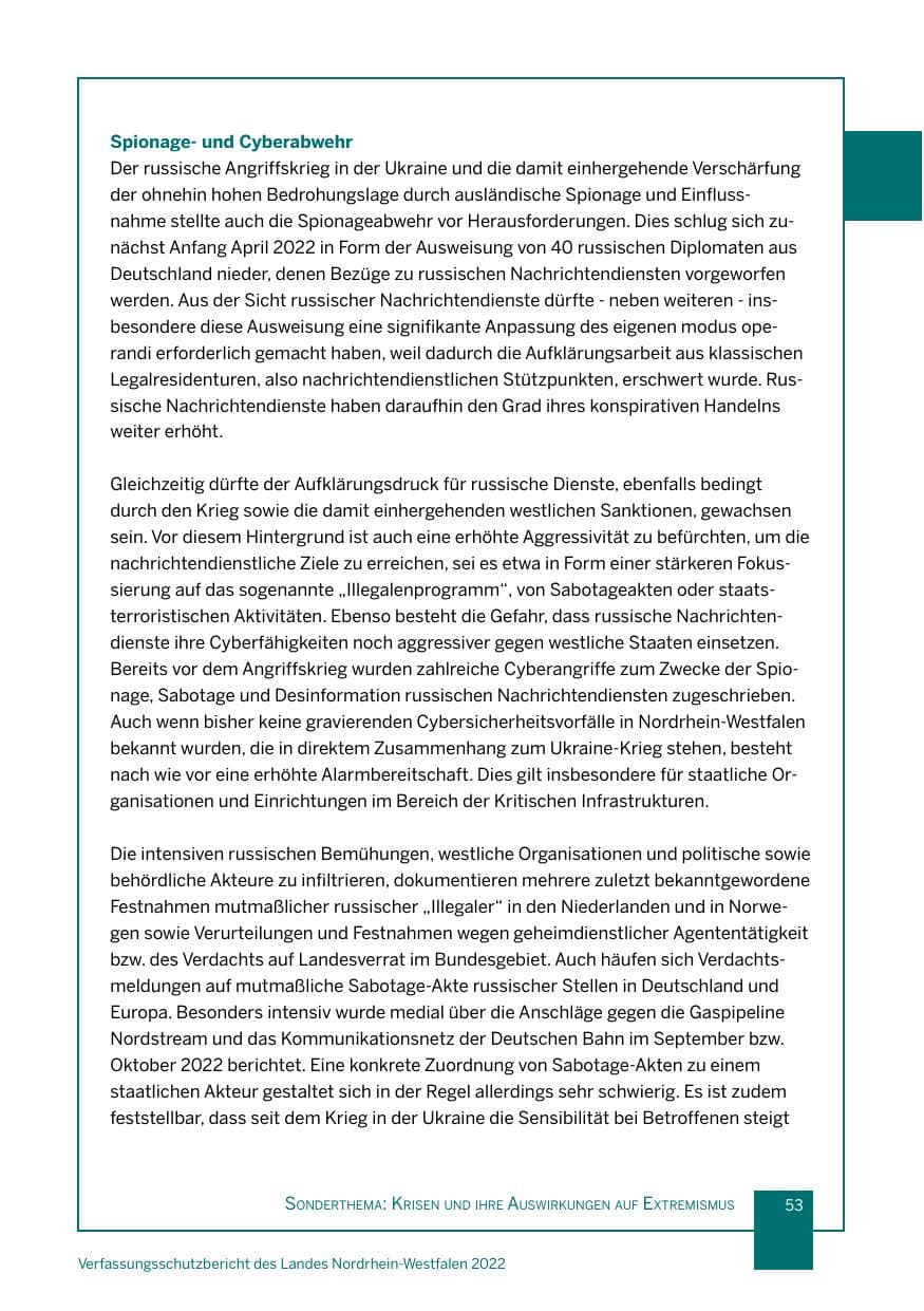 Seite 53 des Verfassungsschutzbericht 2022 Nordrhein-Westfalen