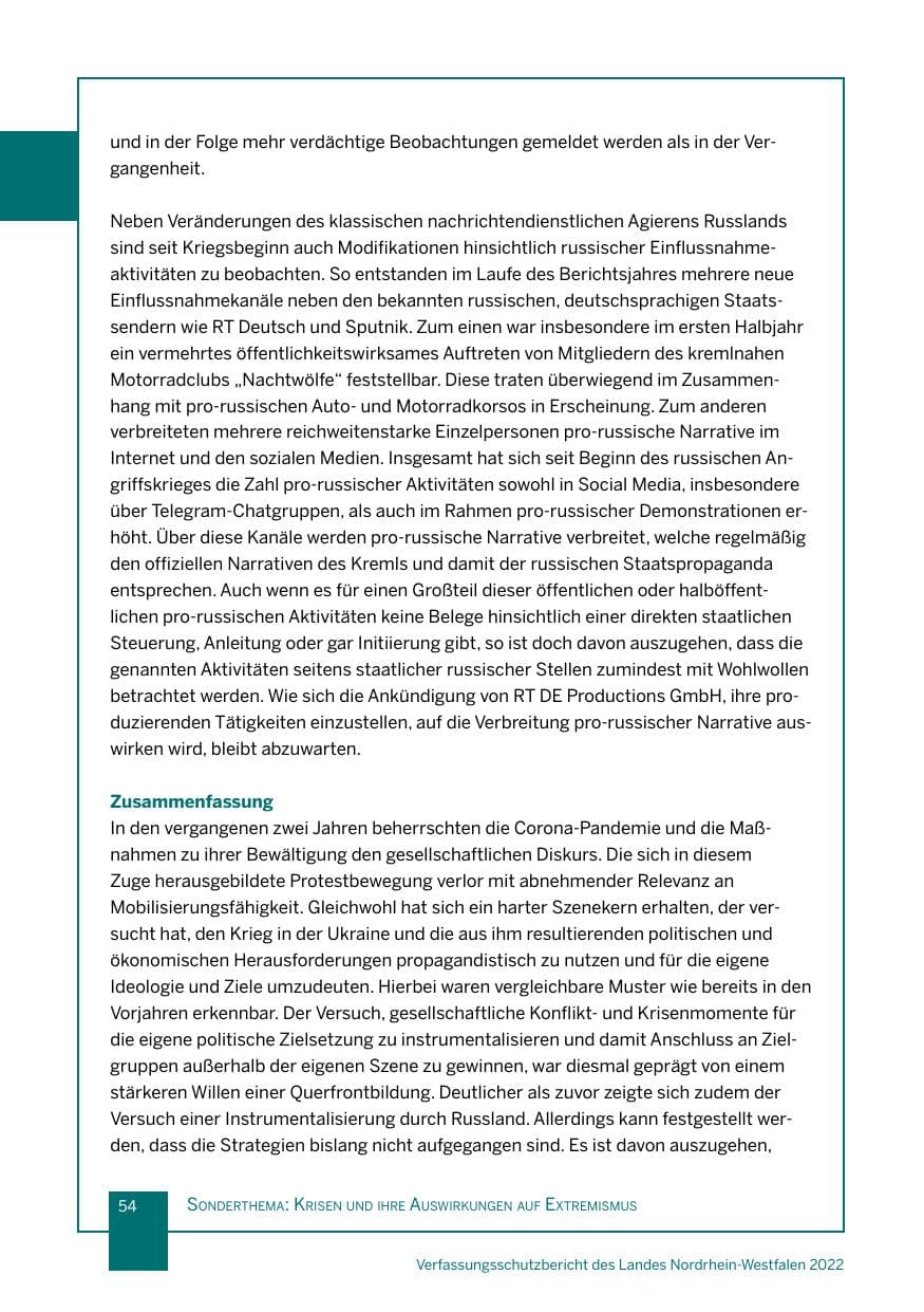 Seite 54 des Verfassungsschutzbericht 2022 Nordrhein-Westfalen