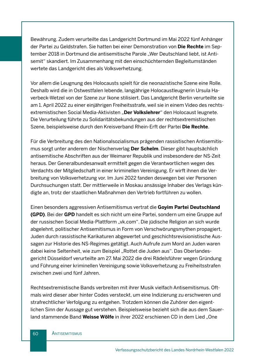 Seite 60 des Verfassungsschutzbericht 2022 Nordrhein-Westfalen