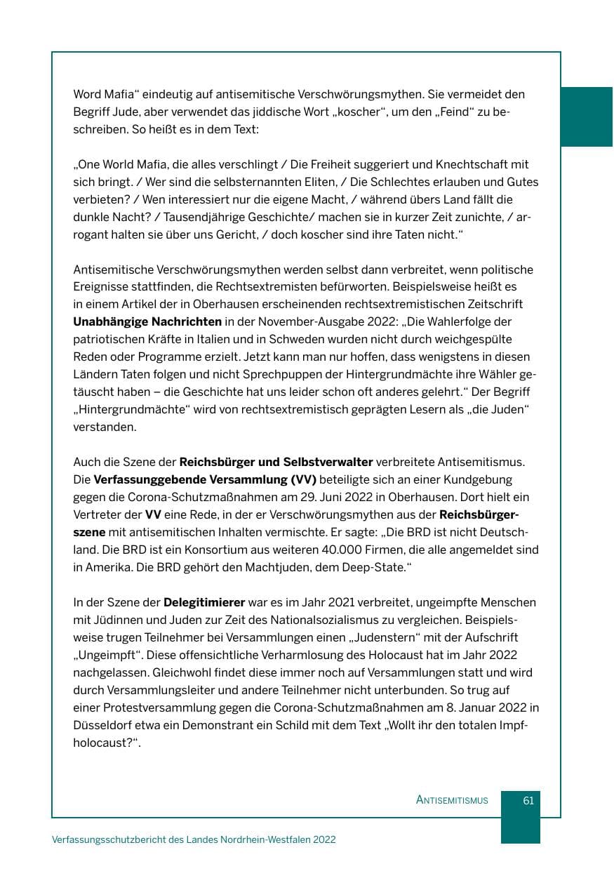 Seite 61 des Verfassungsschutzbericht 2022 Nordrhein-Westfalen