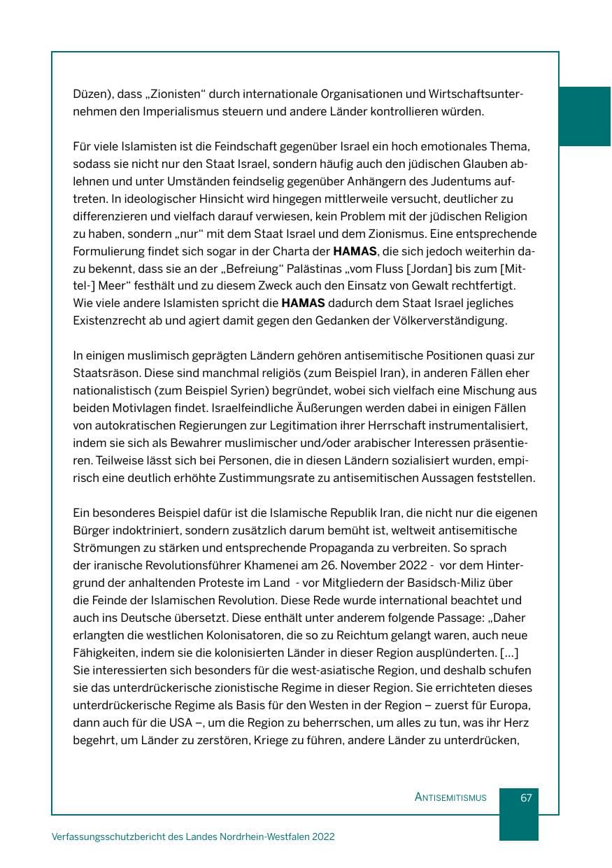 Seite 67 des Verfassungsschutzbericht 2022 Nordrhein-Westfalen