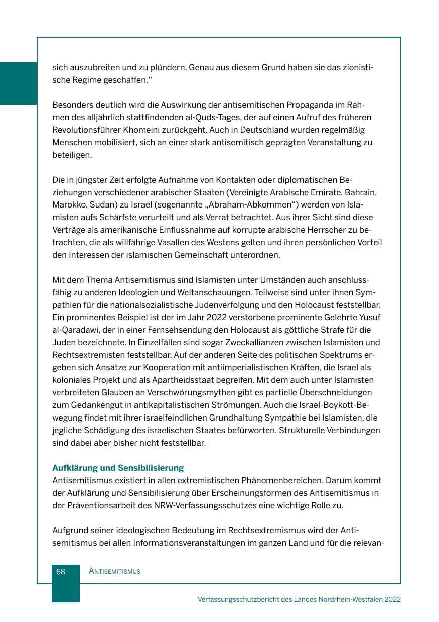 Seite 68 des Verfassungsschutzbericht 2022 Nordrhein-Westfalen