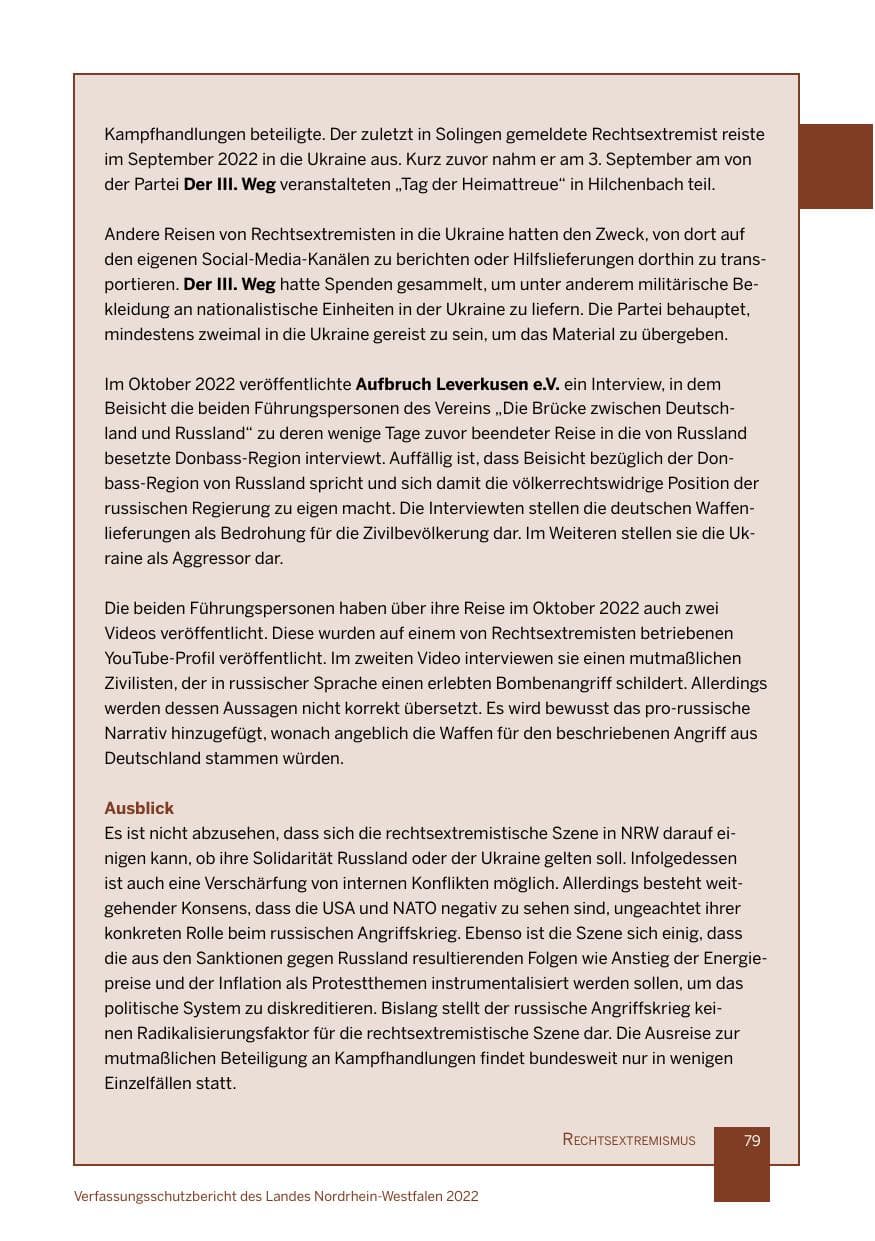 Seite 79 des Verfassungsschutzbericht 2022 Nordrhein-Westfalen