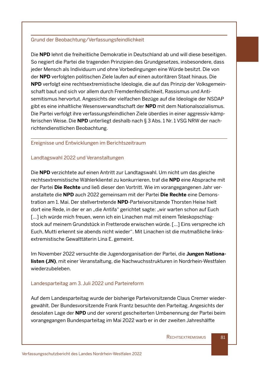 Seite 81 des Verfassungsschutzbericht 2022 Nordrhein-Westfalen
