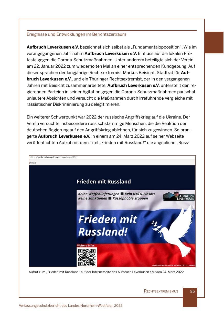Seite 85 des Verfassungsschutzbericht 2022 Nordrhein-Westfalen