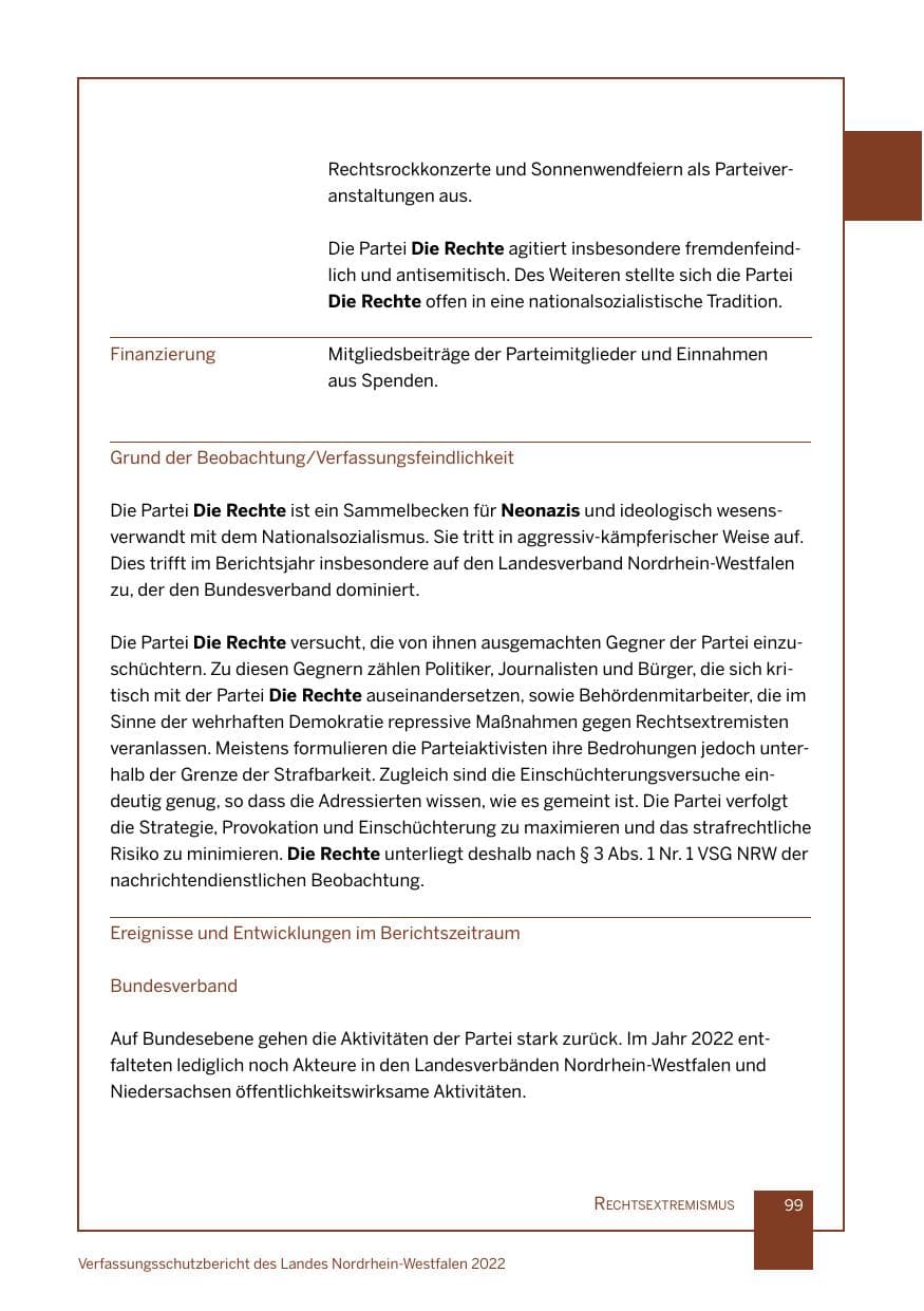 Seite 99 des Verfassungsschutzbericht 2022 Nordrhein-Westfalen