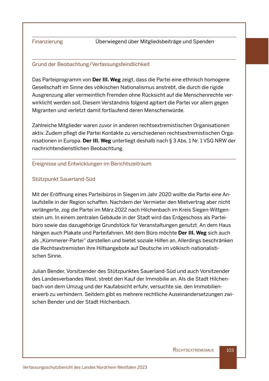 Seite 103 des Verfassungsschutzbericht 2023 Nordrhein-Westfalen