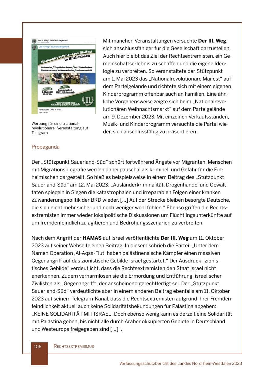Seite 106 des Verfassungsschutzbericht 2023 Nordrhein-Westfalen