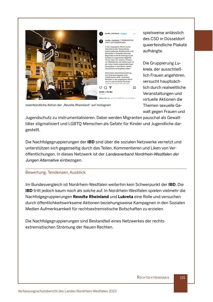 Seite 115 des Verfassungsschutzbericht 2023 Nordrhein-Westfalen