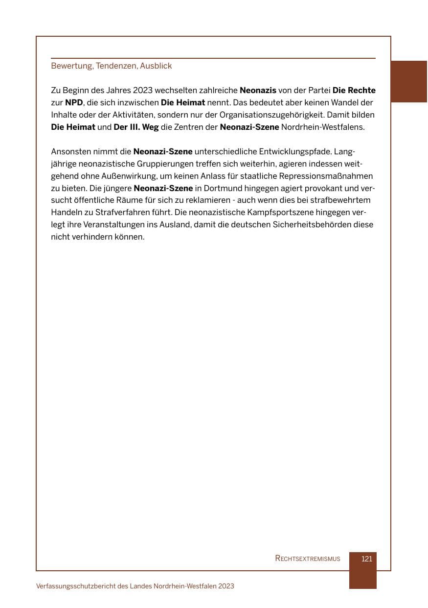 Seite 121 des Verfassungsschutzbericht 2023 Nordrhein-Westfalen