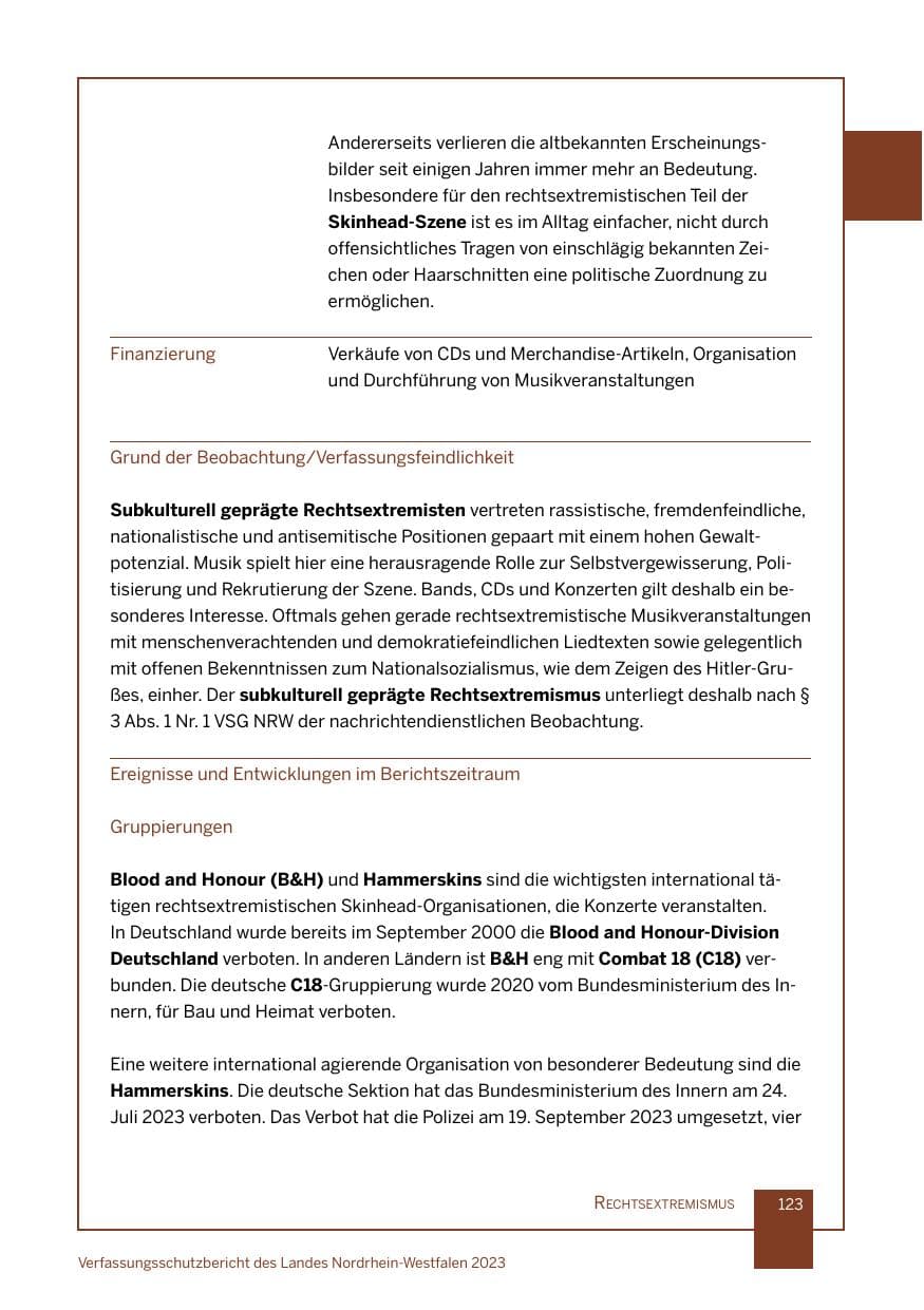 Seite 123 des Verfassungsschutzbericht 2023 Nordrhein-Westfalen