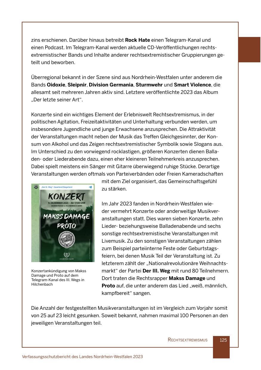 Seite 125 des Verfassungsschutzbericht 2023 Nordrhein-Westfalen