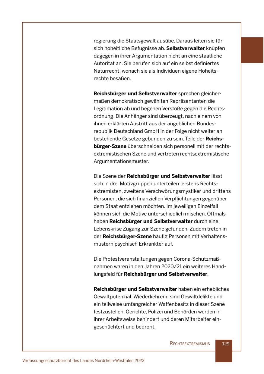 Seite 129 des Verfassungsschutzbericht 2023 Nordrhein-Westfalen