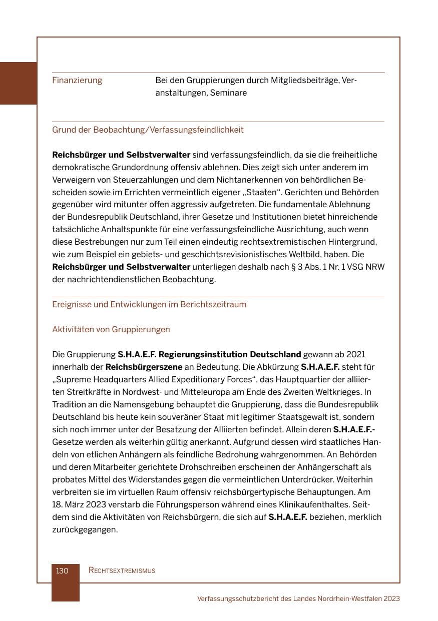 Seite 130 des Verfassungsschutzbericht 2023 Nordrhein-Westfalen