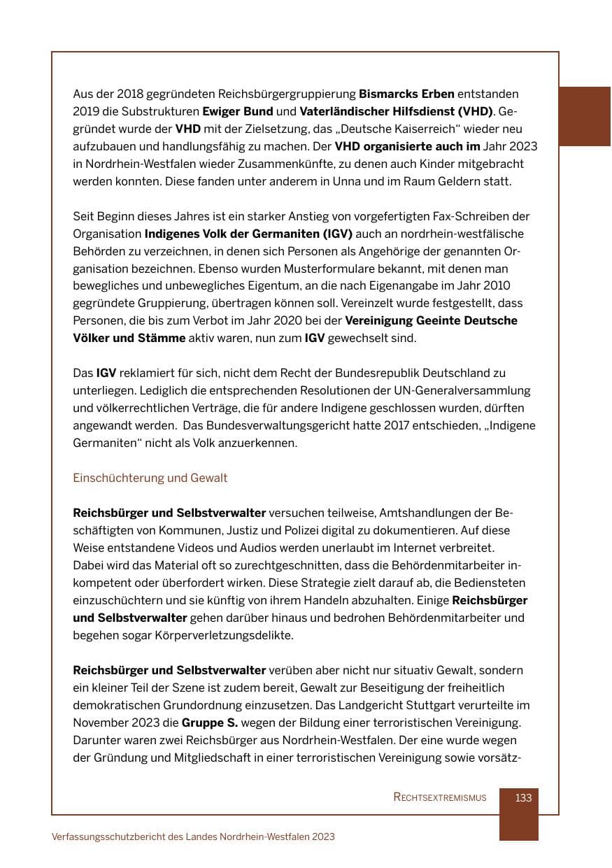 Seite 133 des Verfassungsschutzbericht 2023 Nordrhein-Westfalen
