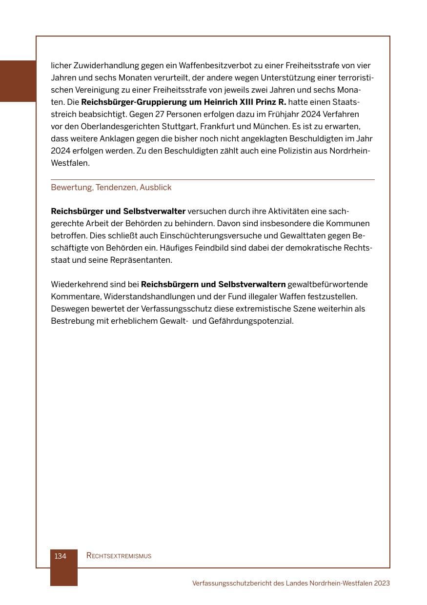 Seite 134 des Verfassungsschutzbericht 2023 Nordrhein-Westfalen