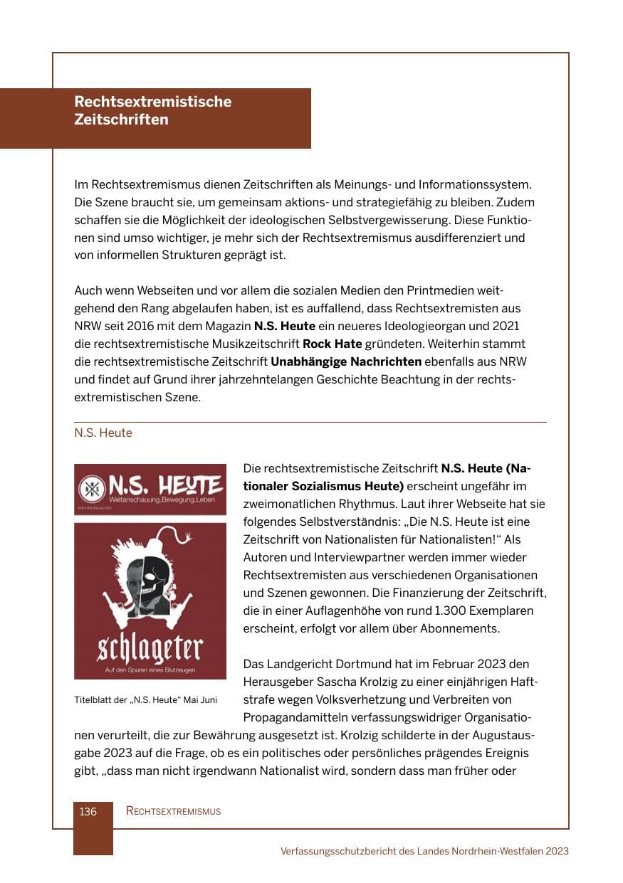 Seite 136 des Verfassungsschutzbericht 2023 Nordrhein-Westfalen