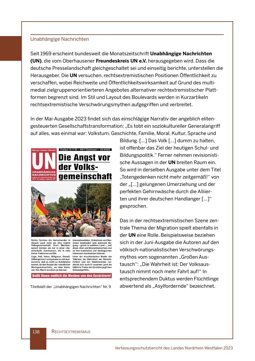 Seite 138 des Verfassungsschutzbericht 2023 Nordrhein-Westfalen