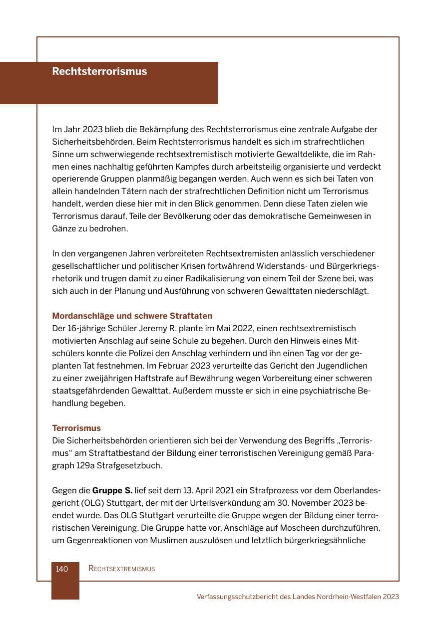 Seite 140 des Verfassungsschutzbericht 2023 Nordrhein-Westfalen