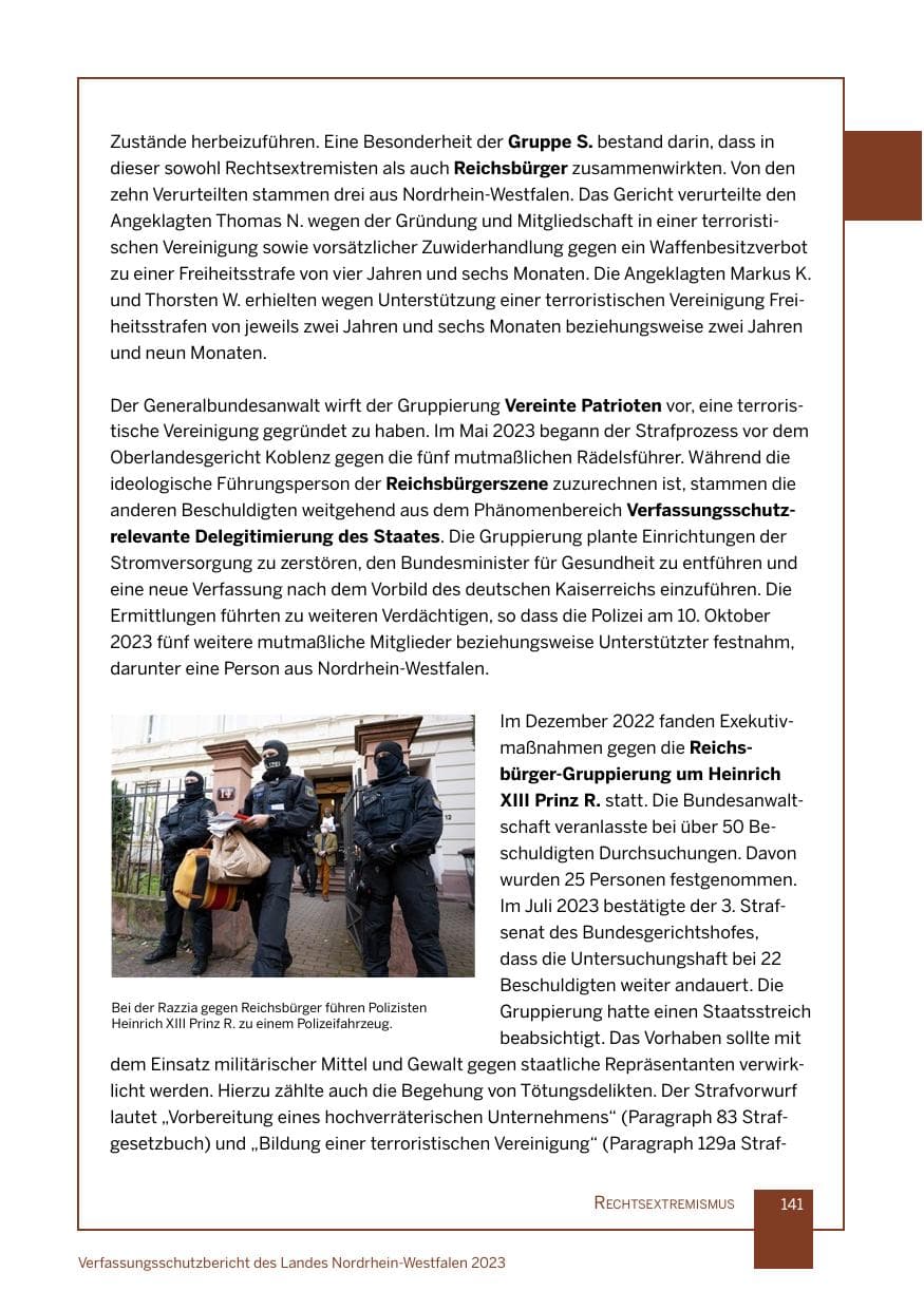 Seite 141 des Verfassungsschutzbericht 2023 Nordrhein-Westfalen
