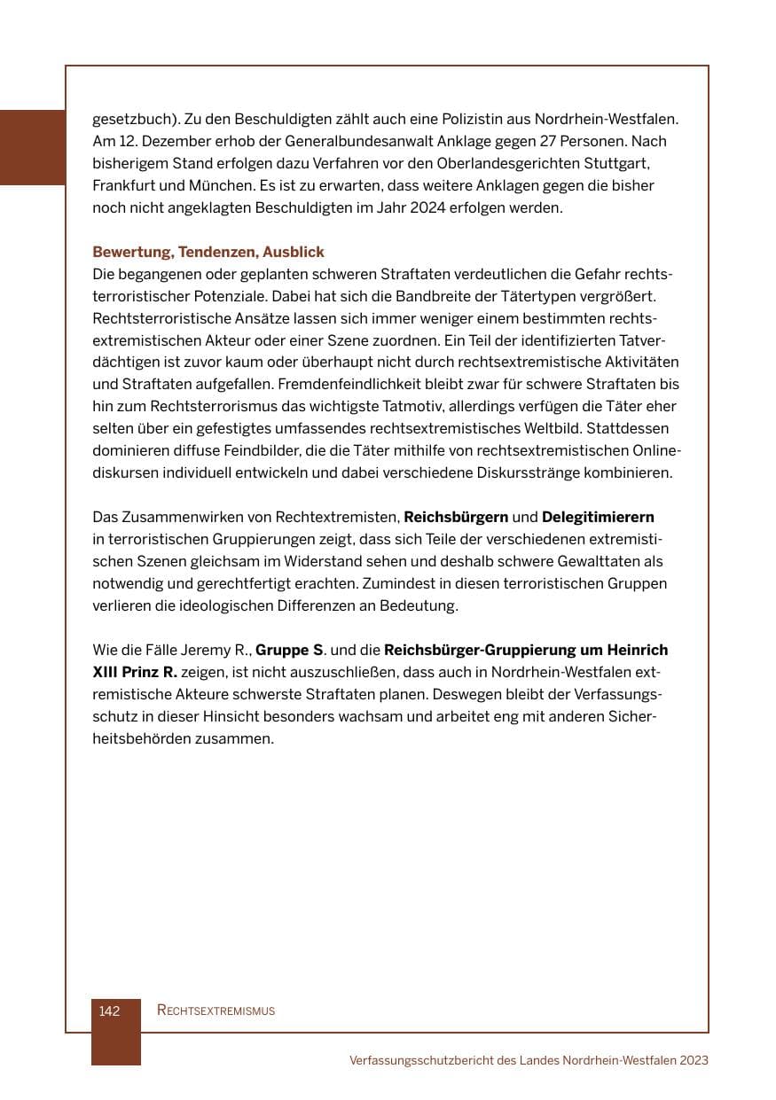 Seite 142 des Verfassungsschutzbericht 2023 Nordrhein-Westfalen