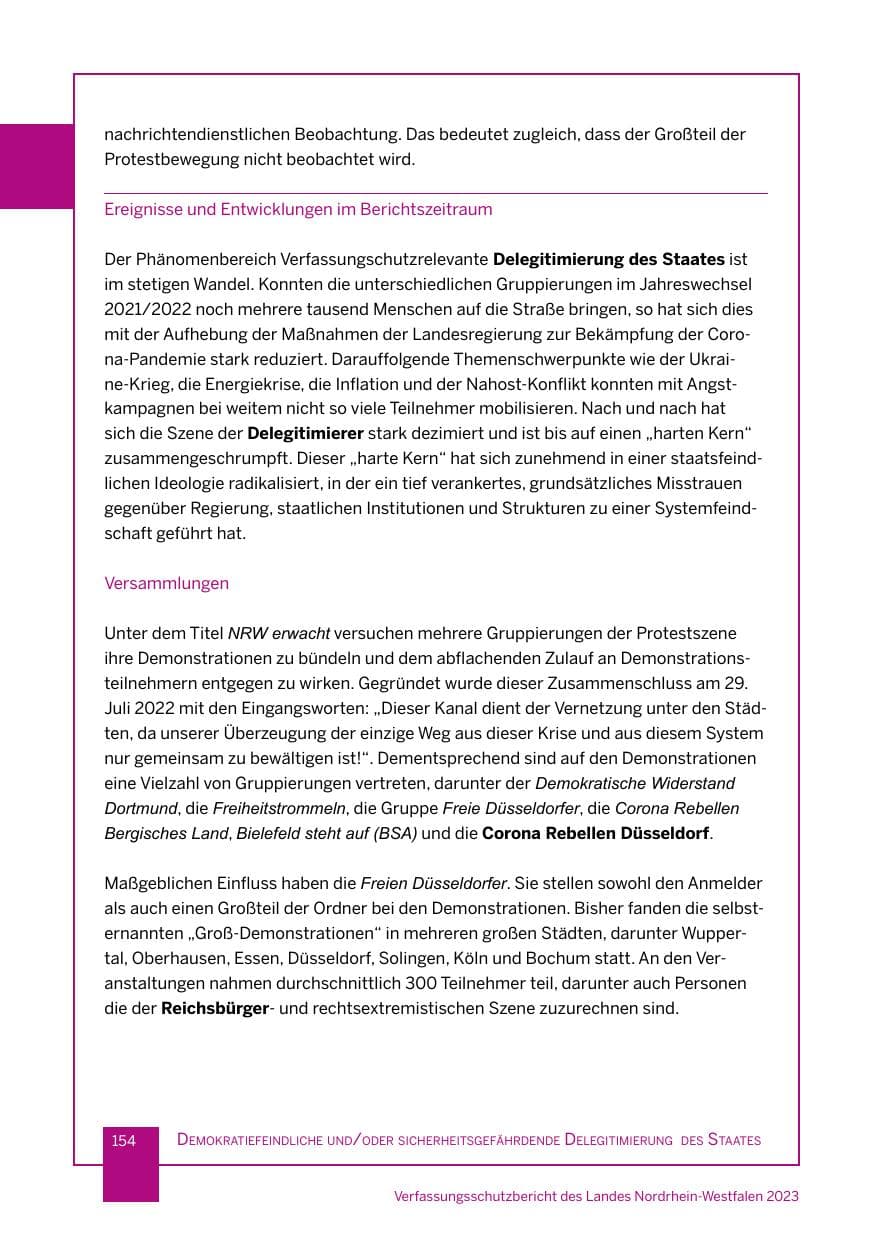 Seite 154 des Verfassungsschutzbericht 2023 Nordrhein-Westfalen