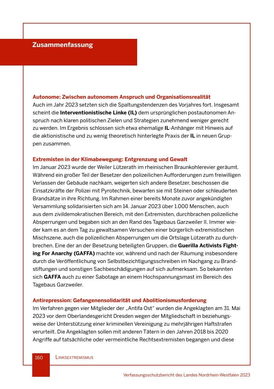 Seite 160 des Verfassungsschutzbericht 2023 Nordrhein-Westfalen