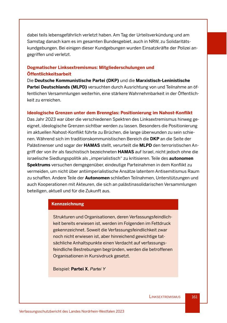 Seite 161 des Verfassungsschutzbericht 2023 Nordrhein-Westfalen