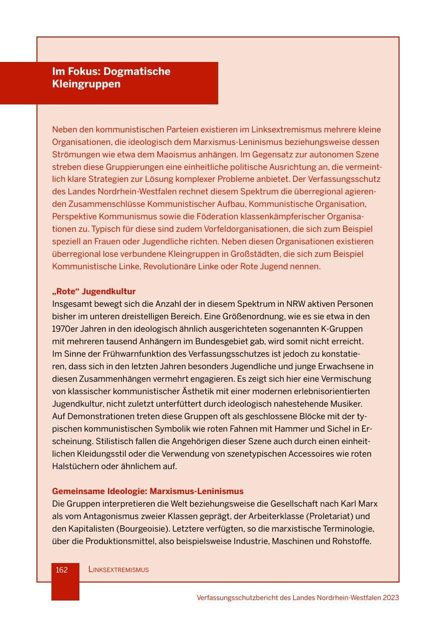 Seite 162 des Verfassungsschutzbericht 2023 Nordrhein-Westfalen