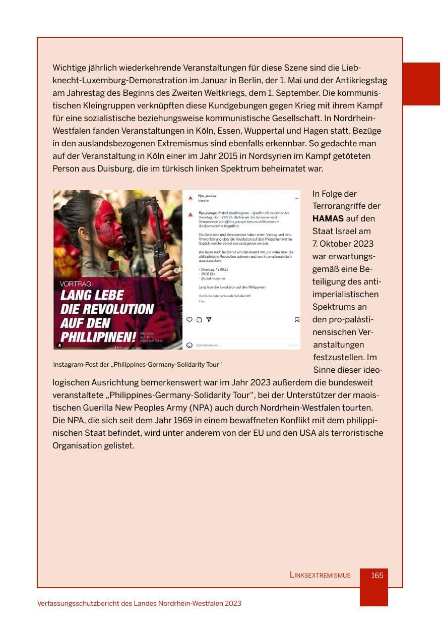 Seite 165 des Verfassungsschutzbericht 2023 Nordrhein-Westfalen