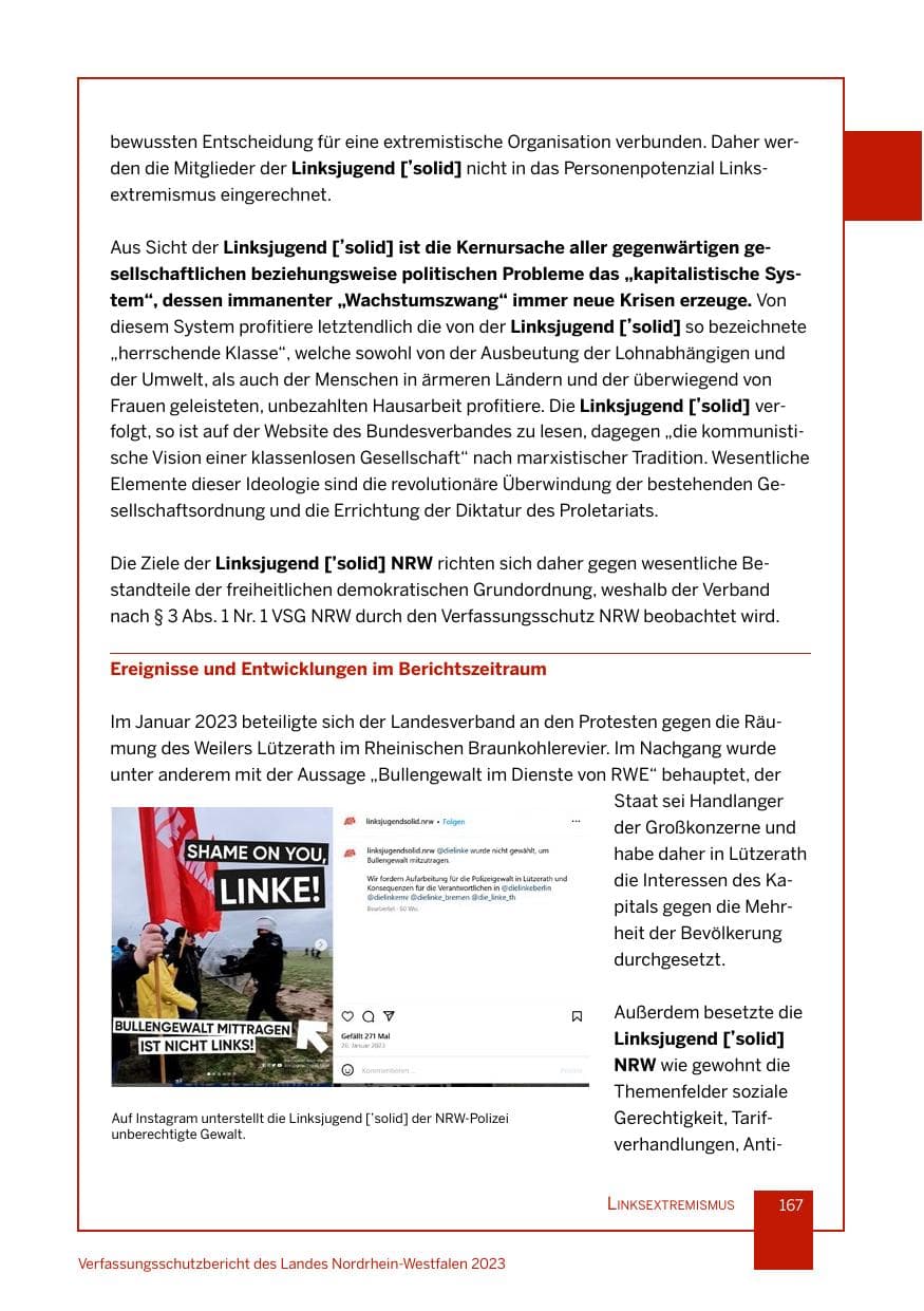 Seite 167 des Verfassungsschutzbericht 2023 Nordrhein-Westfalen