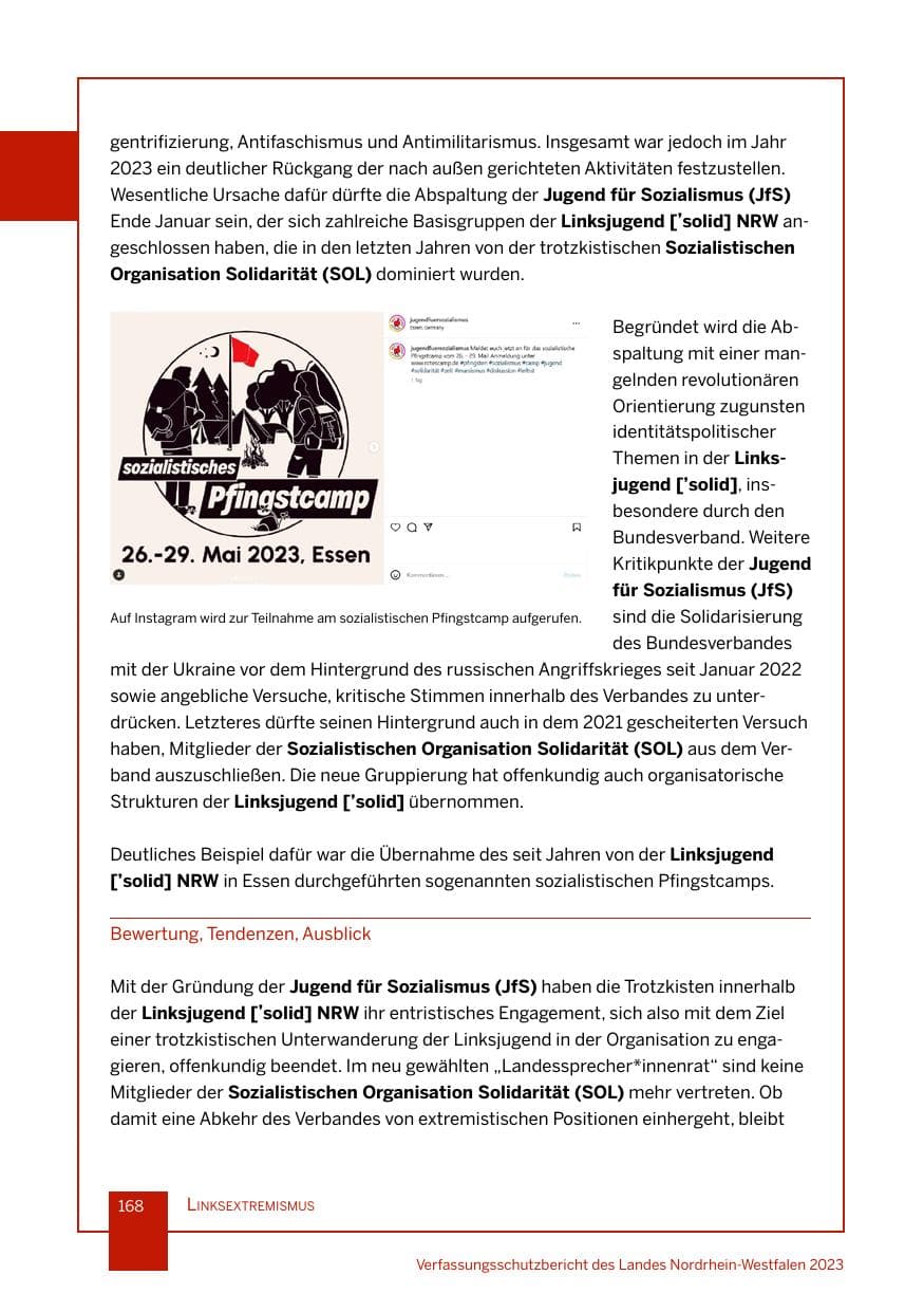Seite 168 des Verfassungsschutzbericht 2023 Nordrhein-Westfalen